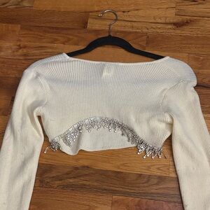 Zara Cream Cropped Top with Silver Embellishments